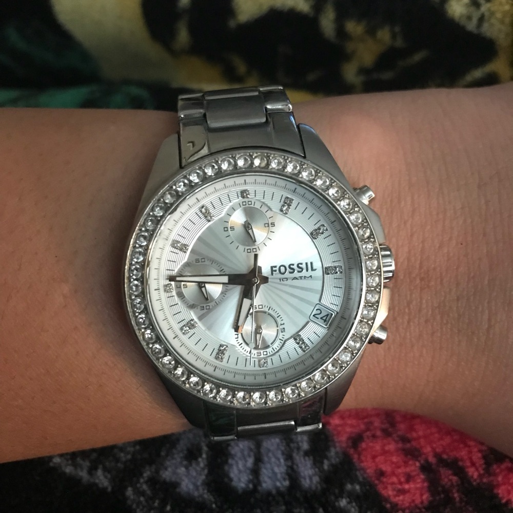 Fossil Silver with Rhinestone Watch
